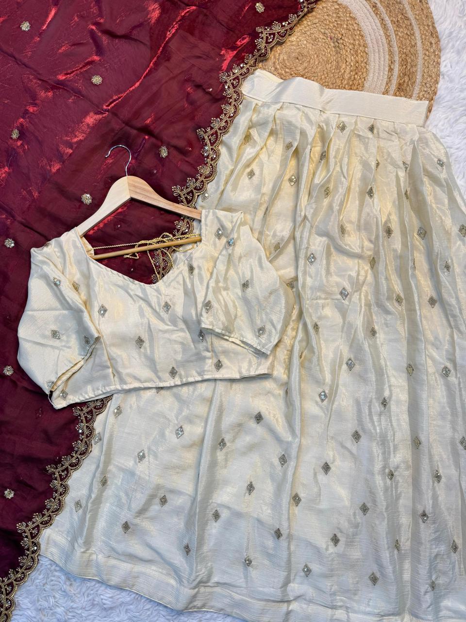 3-in-1 Concept Lehenga Set in Space & Chinon Silk