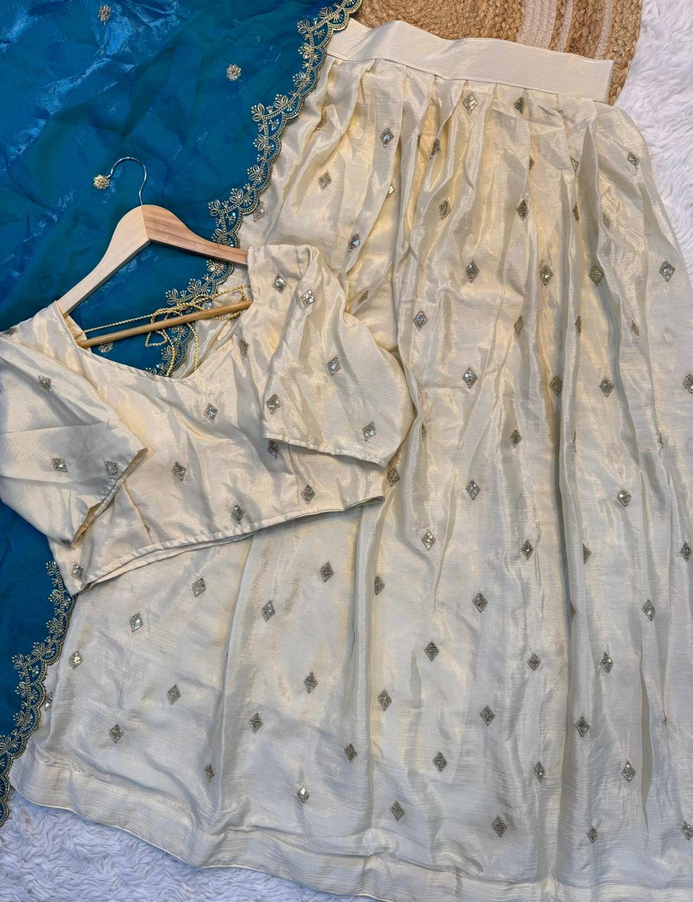 3-in-1 Concept Lehenga Set in Space & Chinon Silk