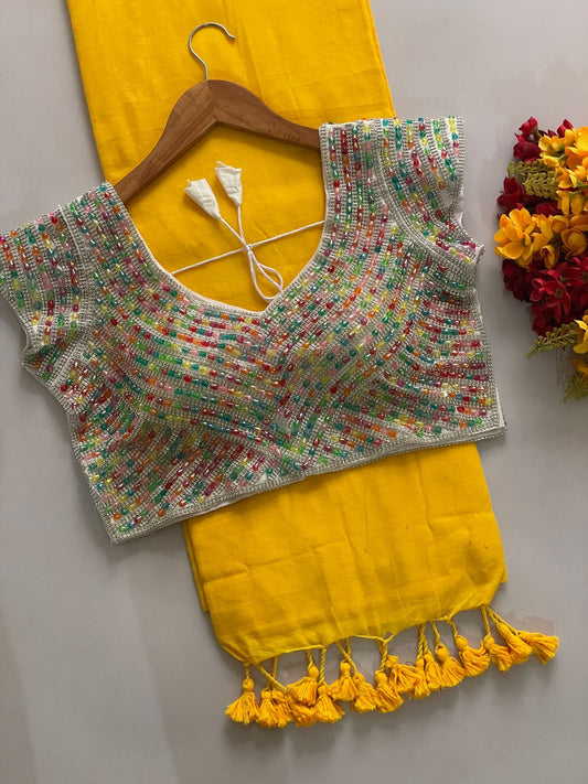 Khadi Cotton Saree with Tassels on Border