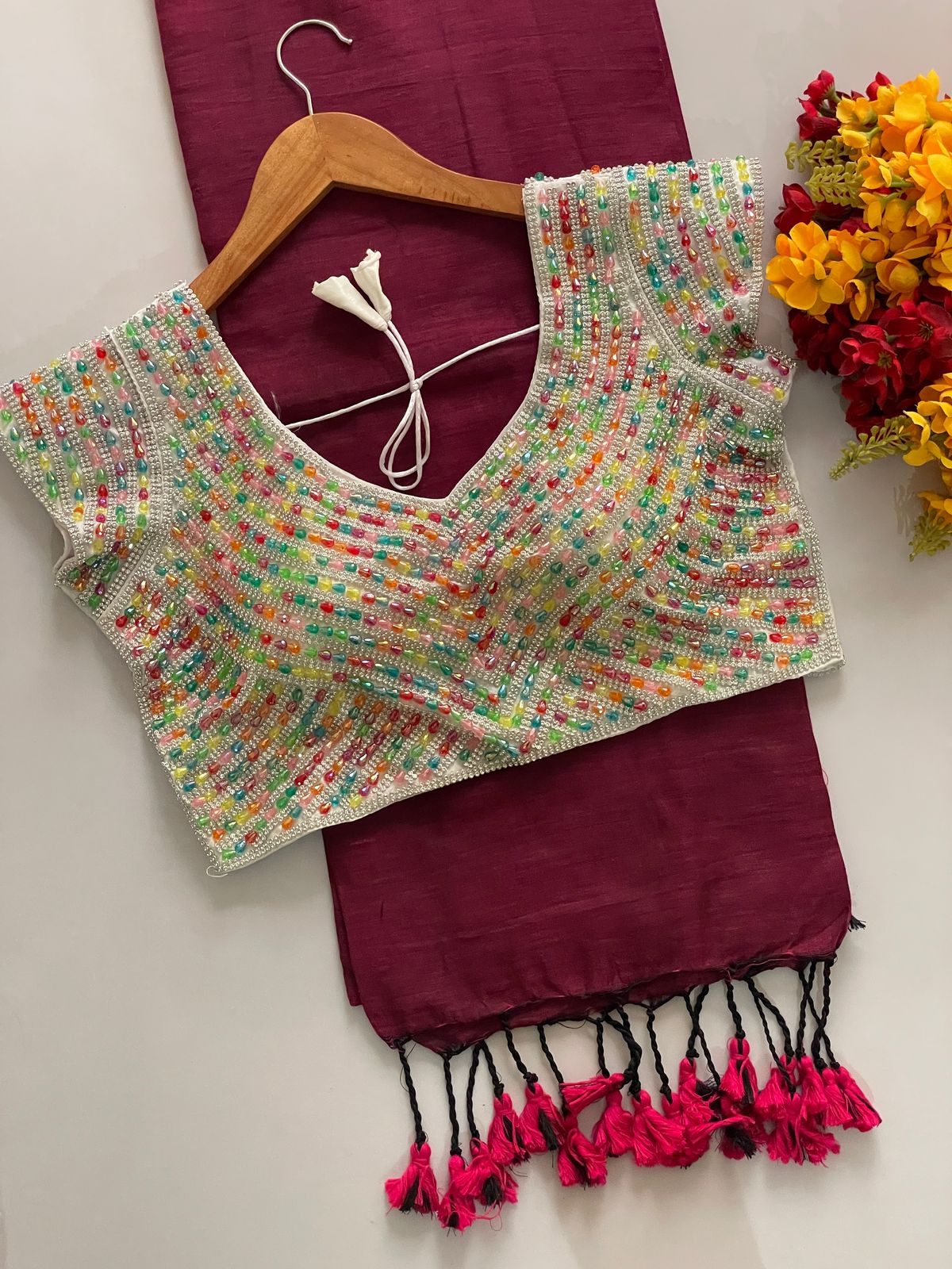 Khadi Cotton Saree with Tassels on Border