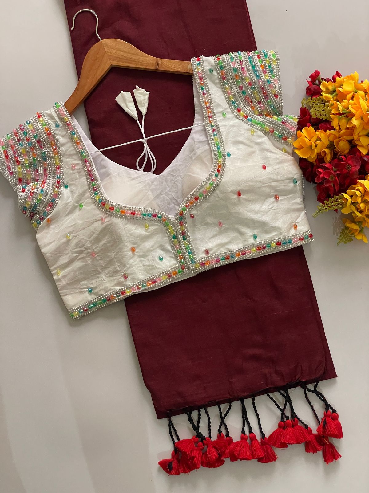 Khadi Cotton Saree with Tassels on Border