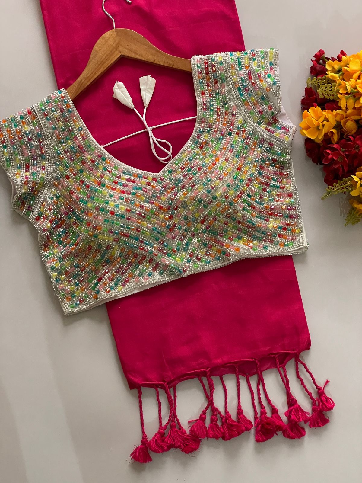 Khadi Cotton Saree with Tassels on Border
