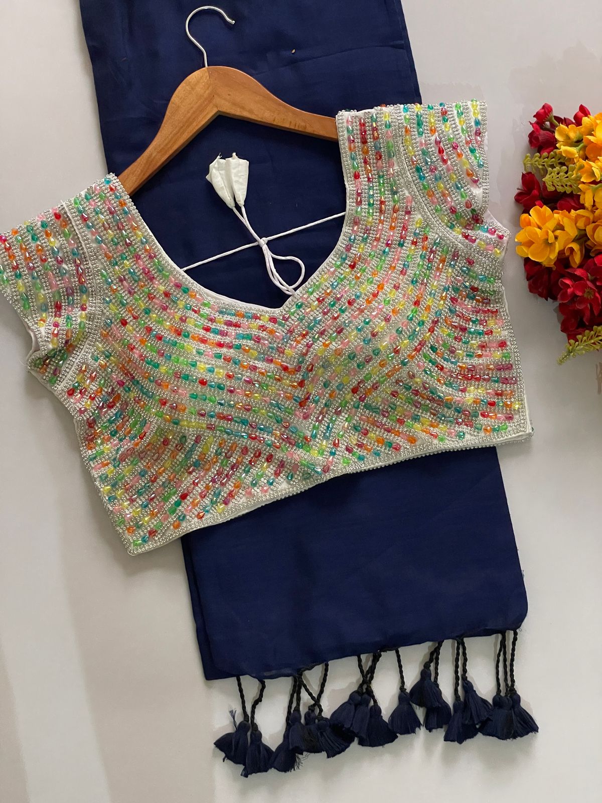 Khadi Cotton Saree with Tassels on Border
