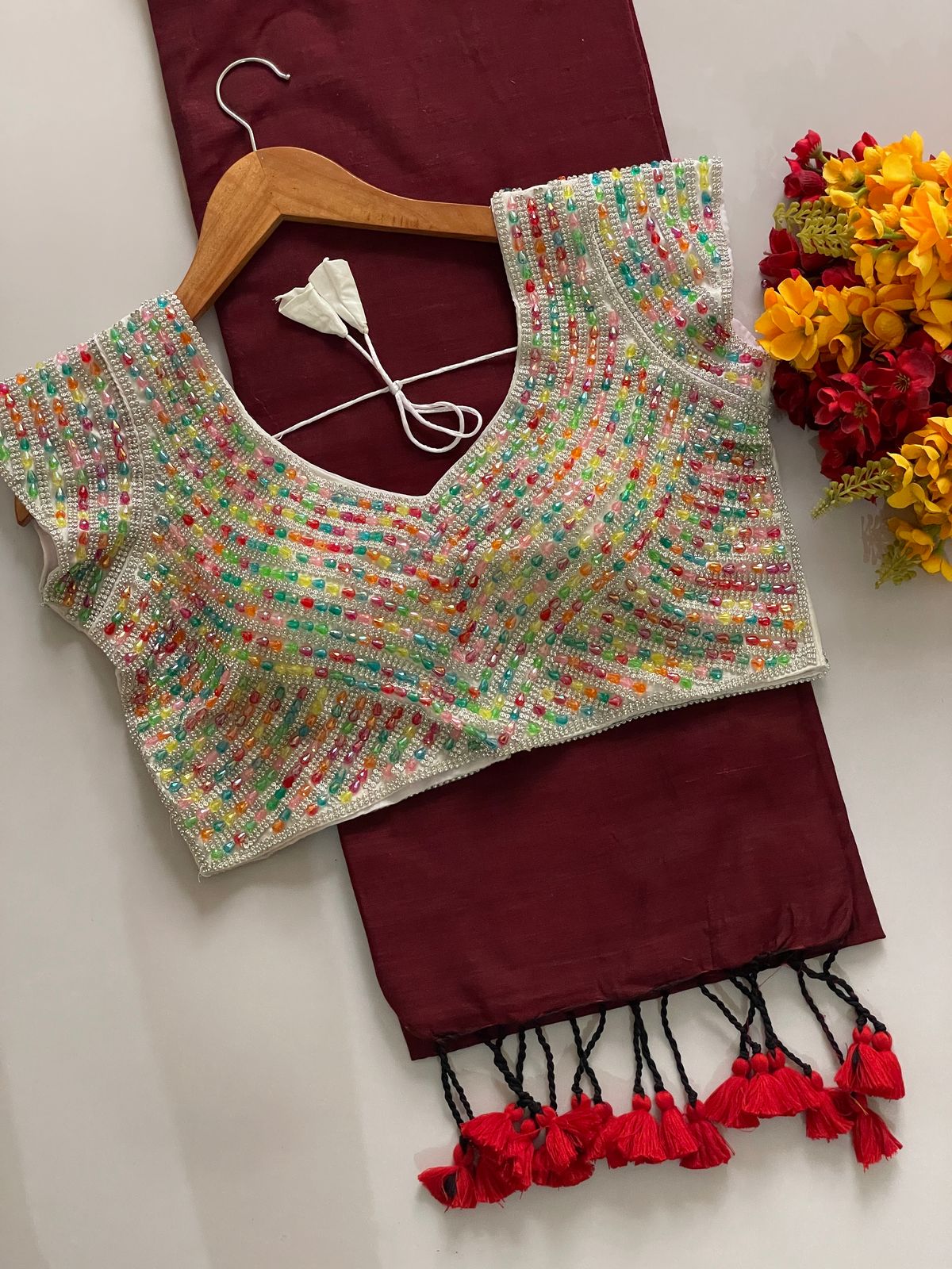 Khadi Cotton Saree with Tassels on Border