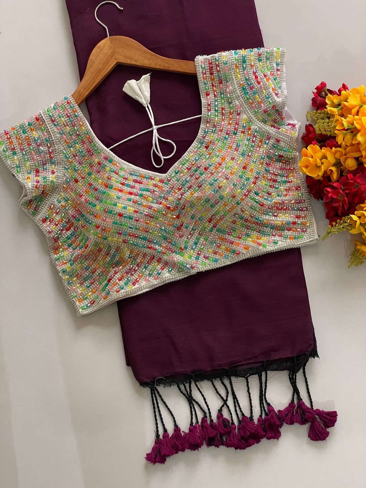 Khadi Cotton Saree with Tassels on Border
