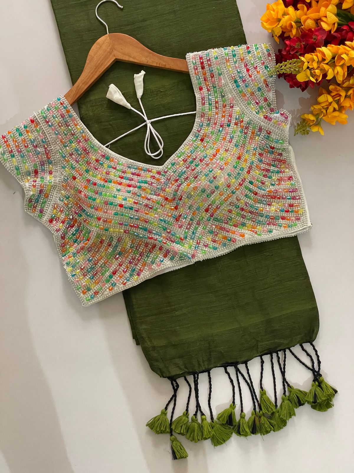 Khadi Cotton Saree with Tassels on Border