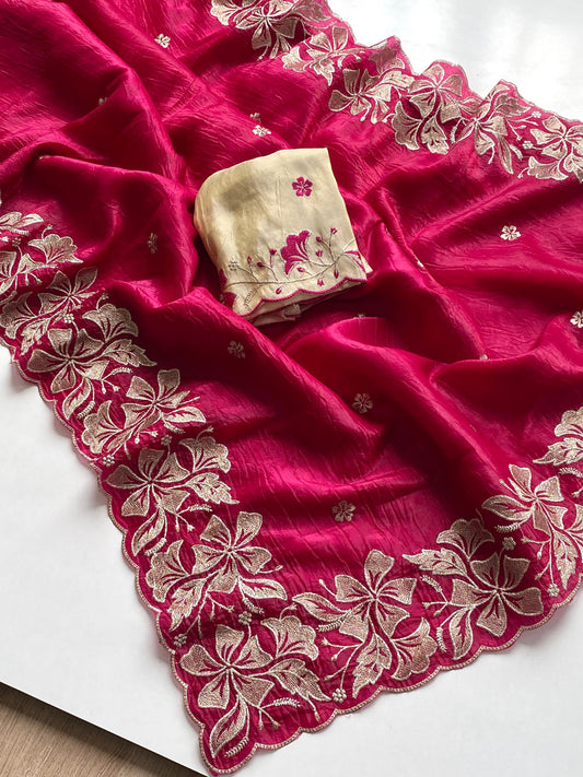 Crush Silk Embroidered Saree