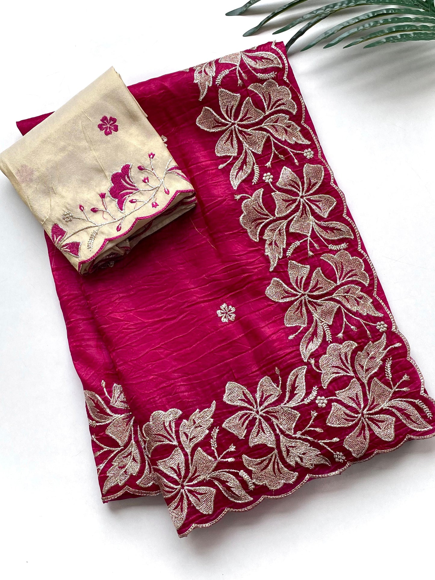 Crush Silk Embroidered Saree