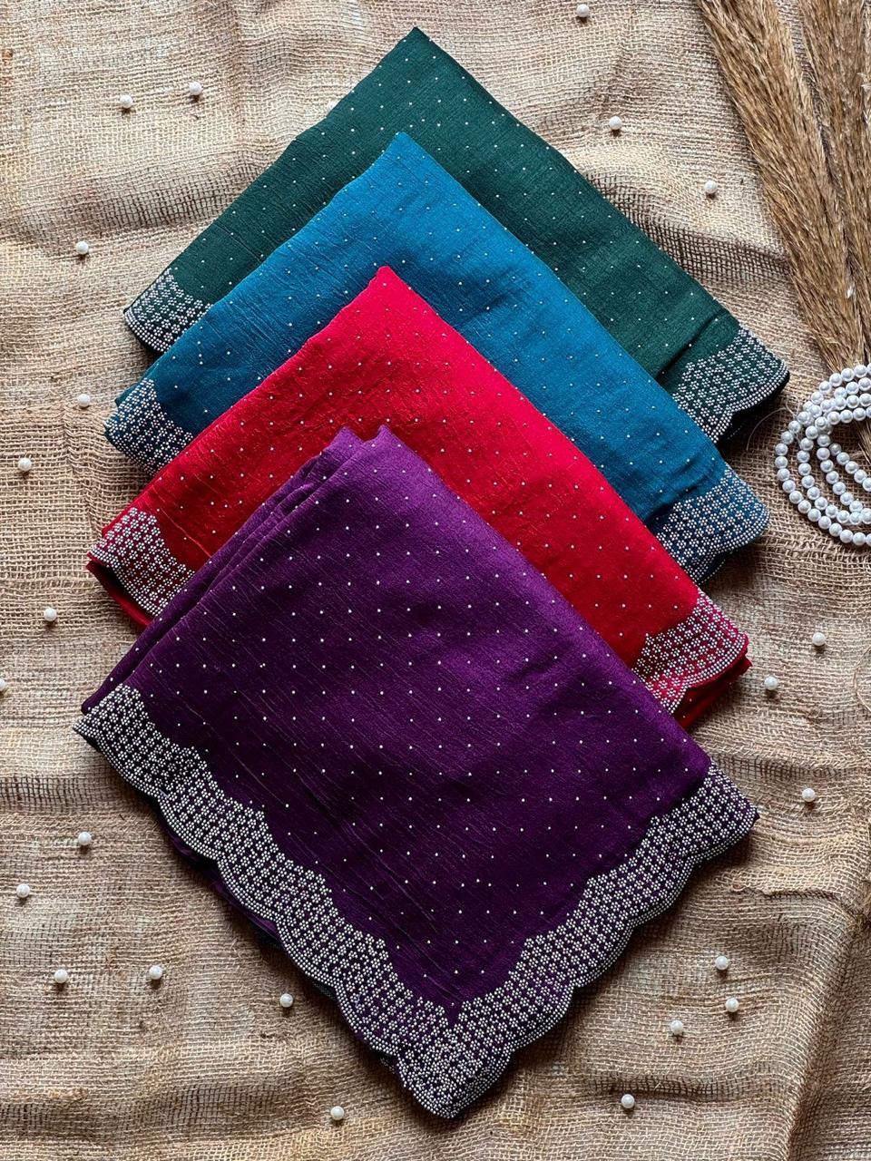 Vichitra Silk Saree with Stone Work
