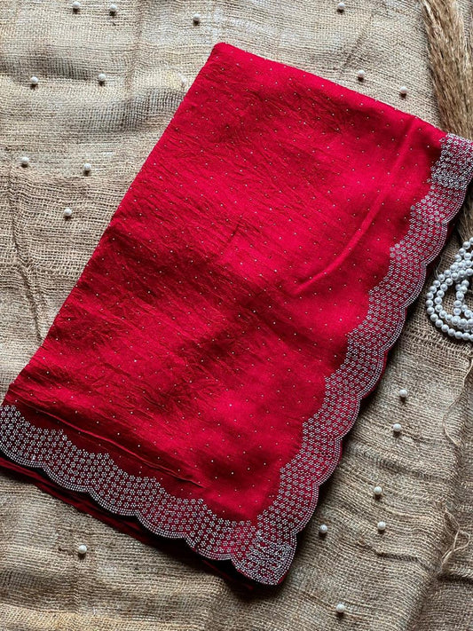 Vichitra Silk Saree with Stone Work