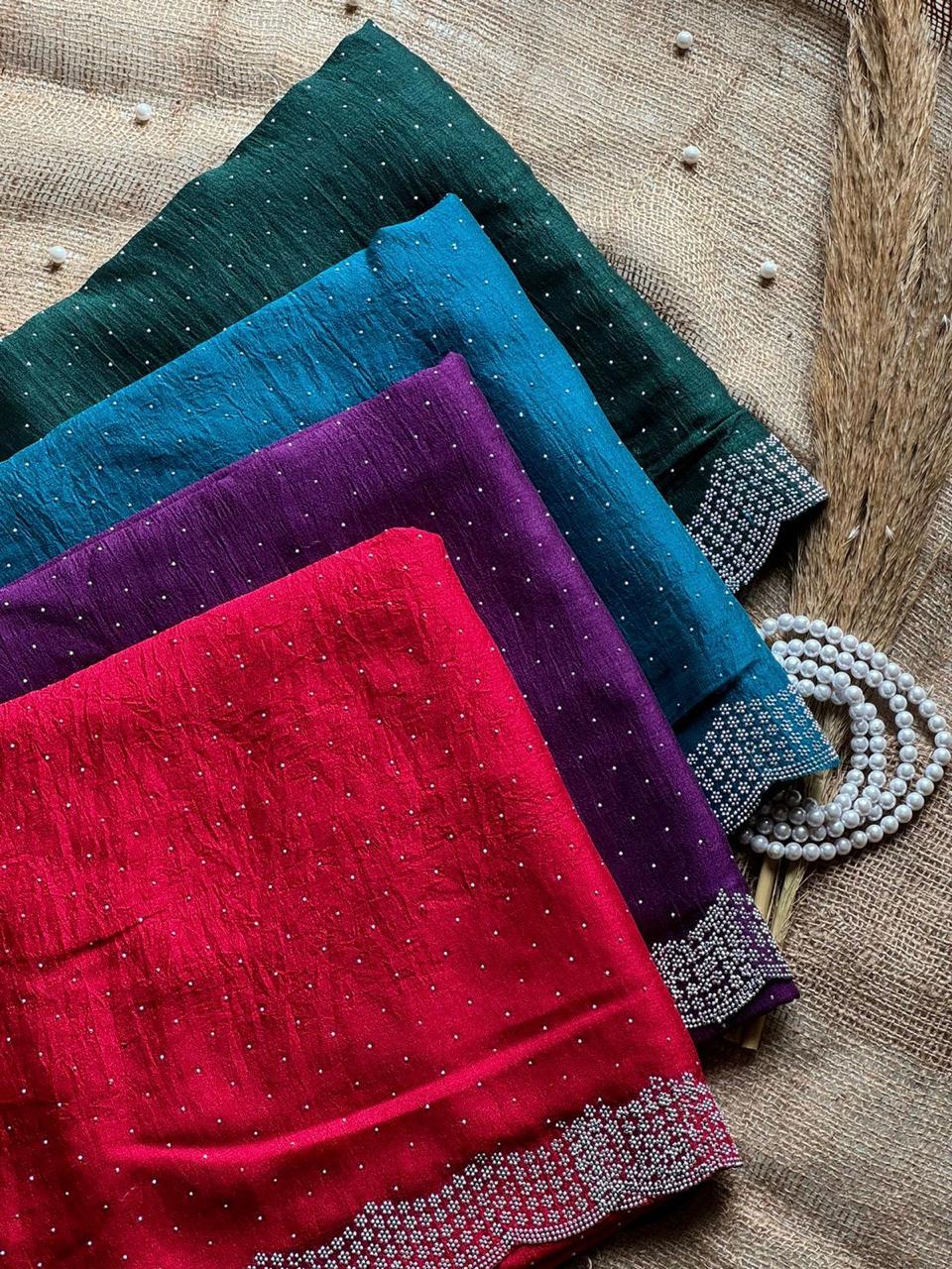 Vichitra Silk Saree with Stone Work