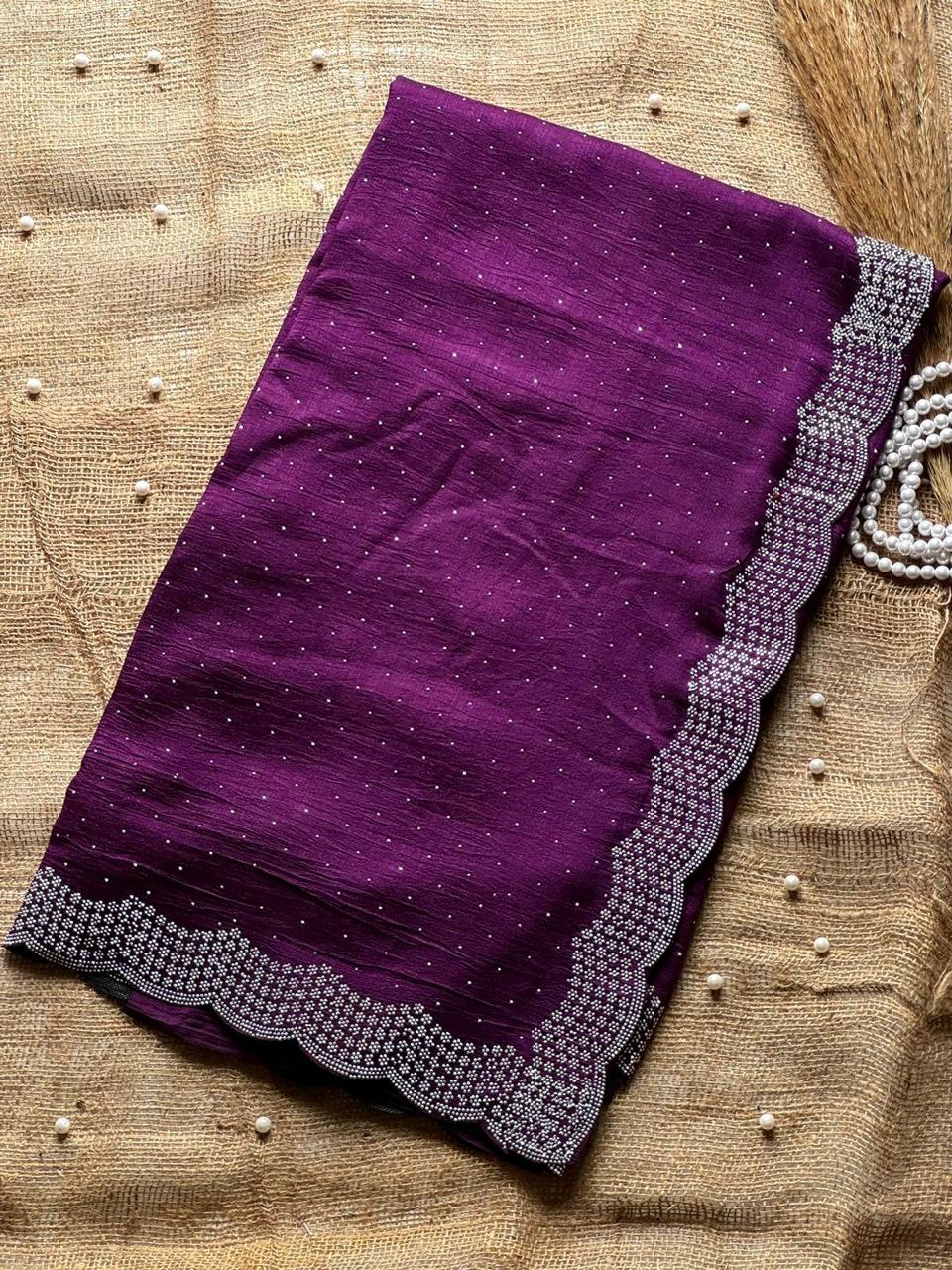Vichitra Silk Saree with Stone Work