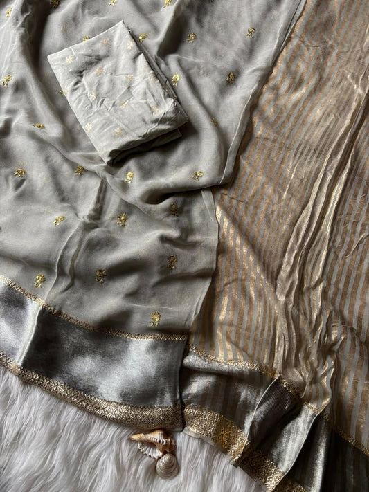 Chit Pallu Saree in Pure Viscose Georgette