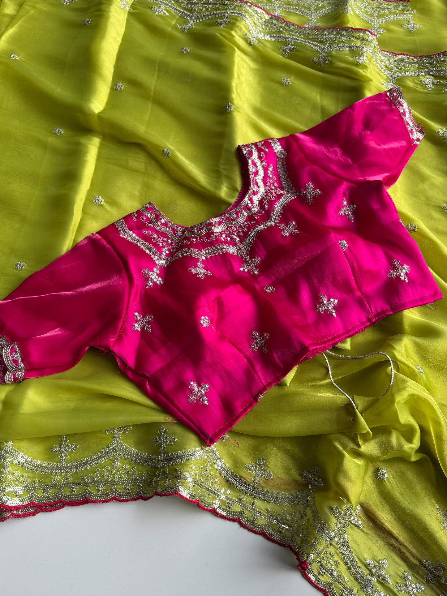 Soft Satin Jimmy Choo Saree with Sequin & Jari Embroidery