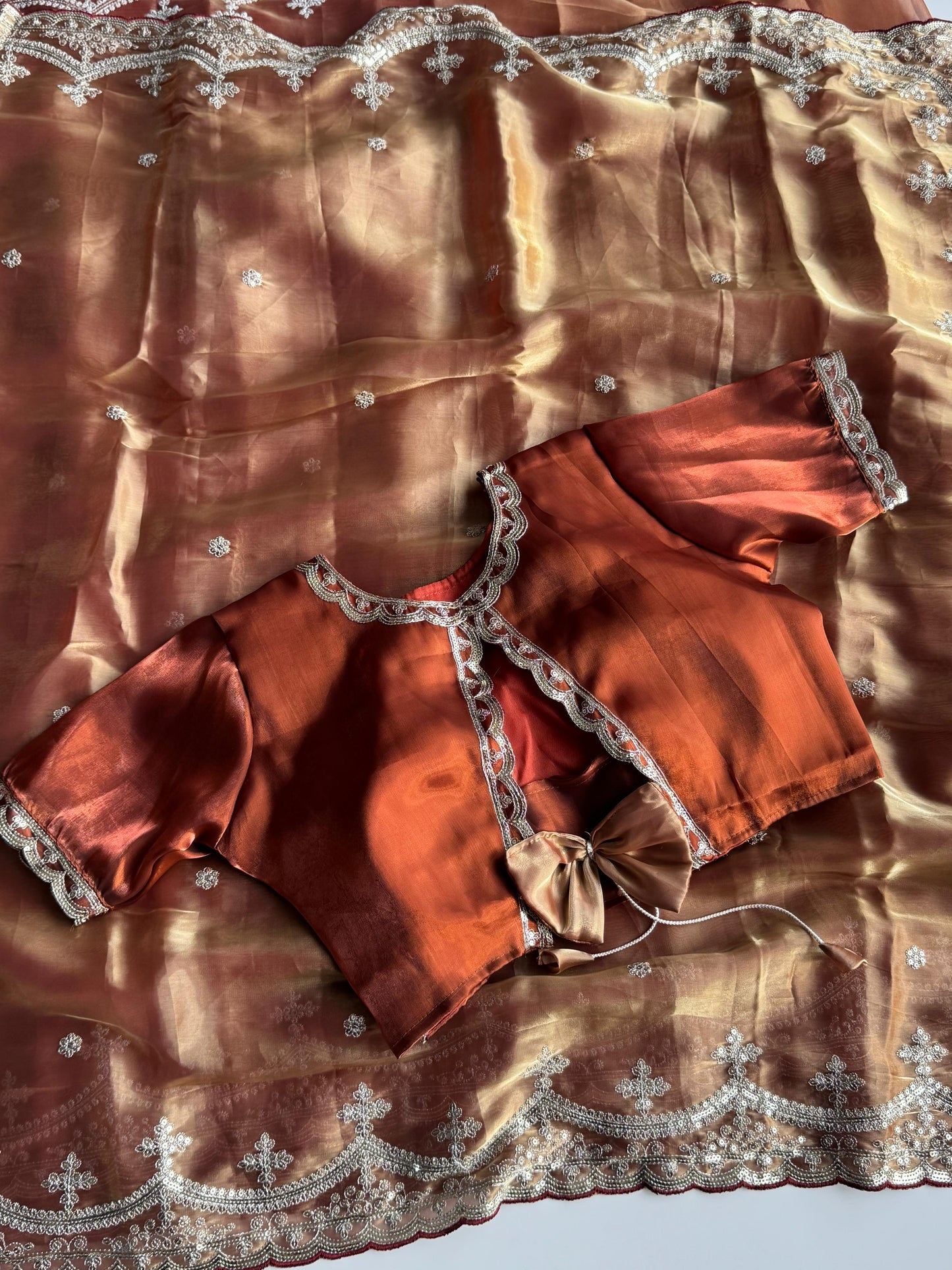 Soft Satin Jimmy Choo Saree with Sequin & Jari Embroidery