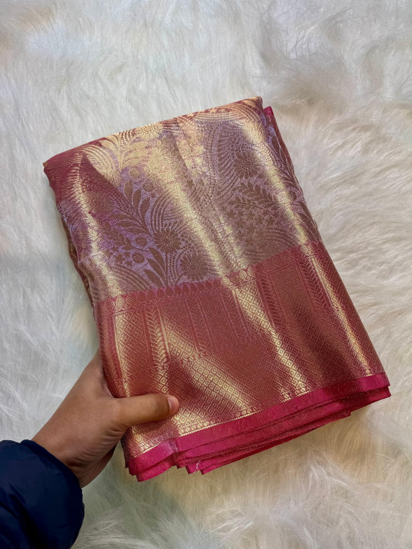 Banarasi Saree with Zari Floral Weaving & Contrast Border
