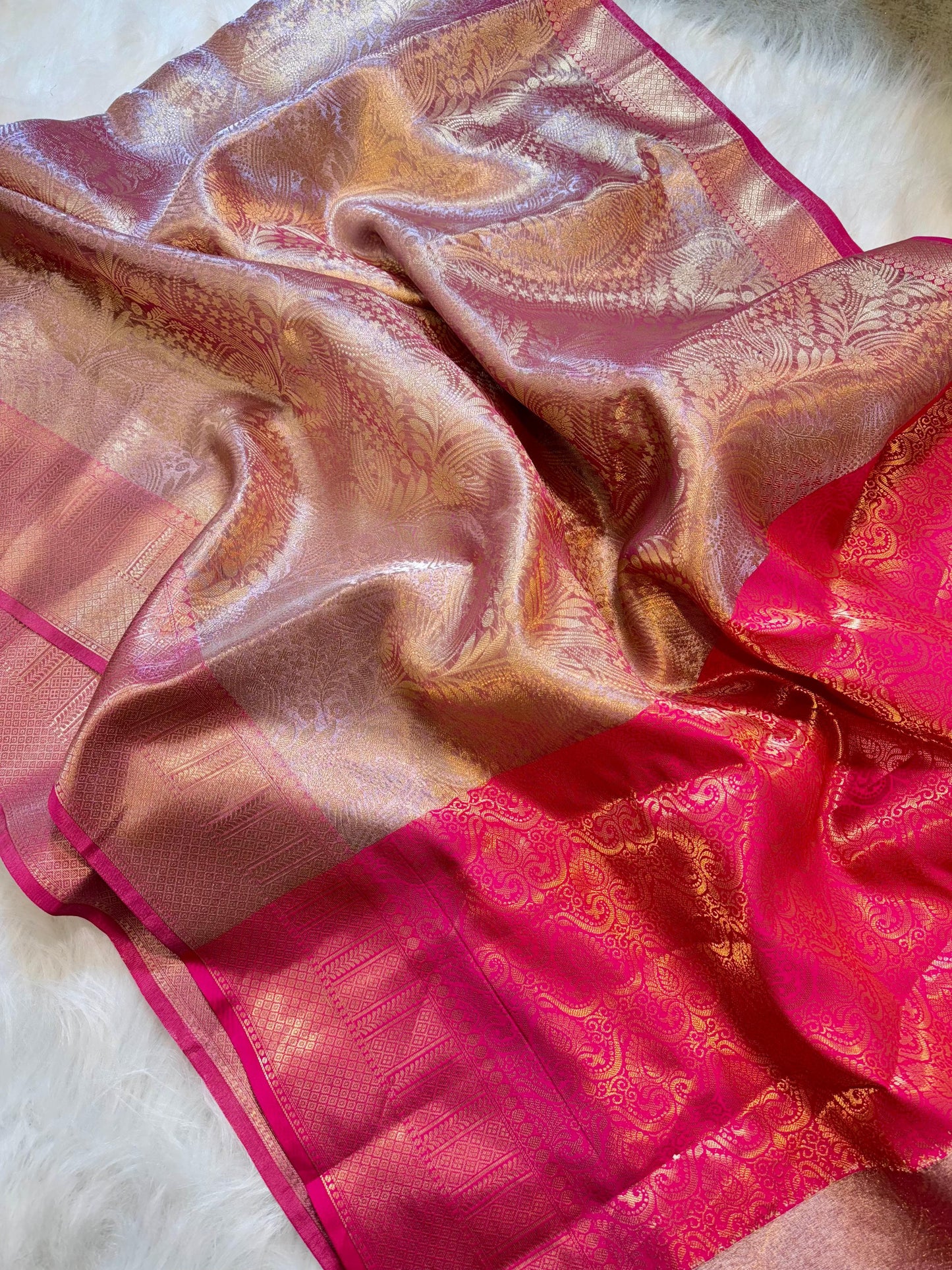 Banarasi Saree with Zari Floral Weaving & Contrast Border