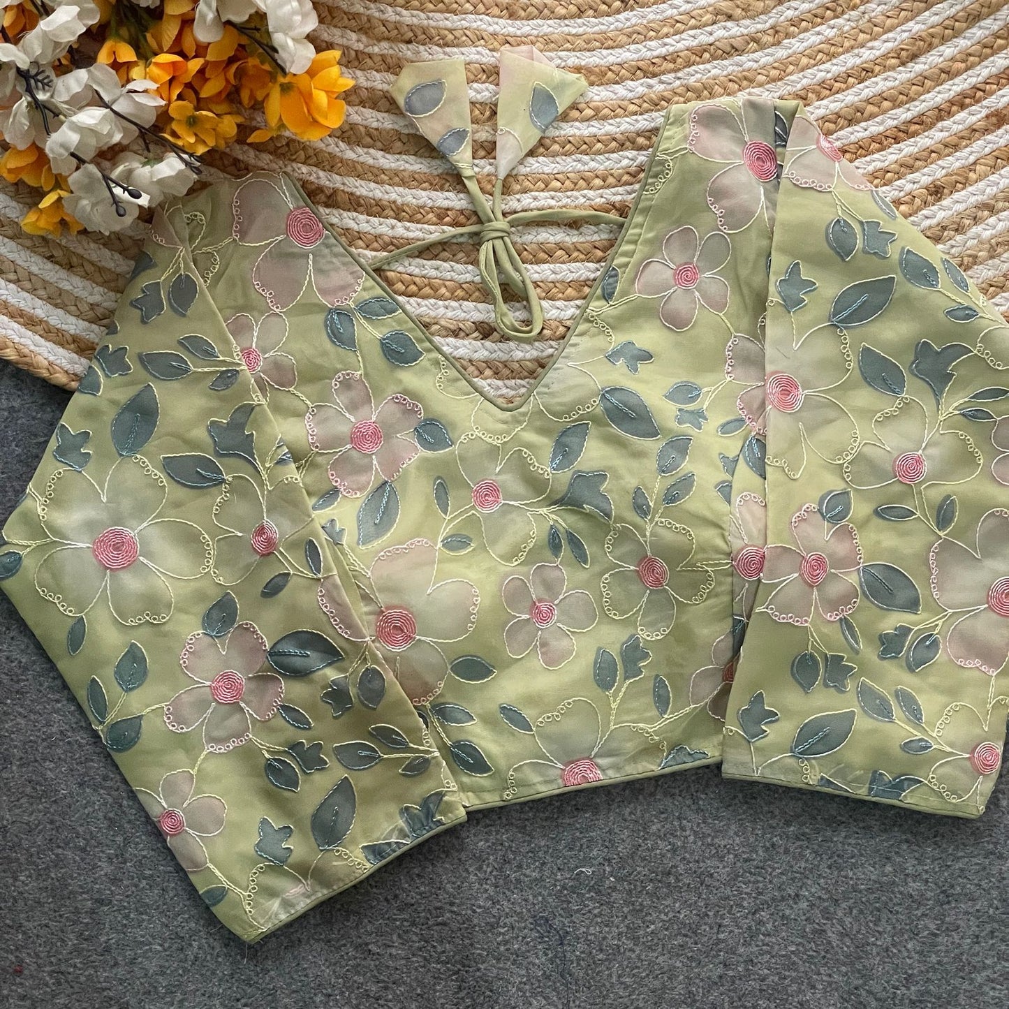 Designer Organza Print Blouse – Multi-Work Position Print