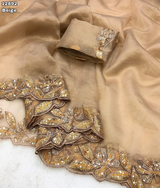 Tissue Silk Gold Embroidery Saree