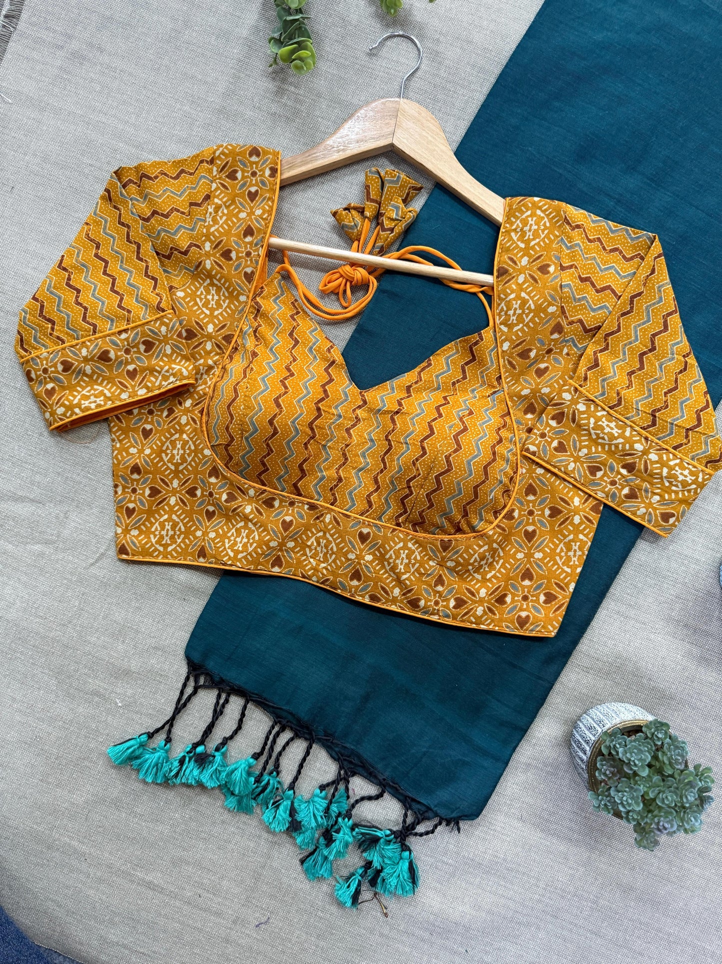 Khadi Cotton Saree with Ajrakh Blouse