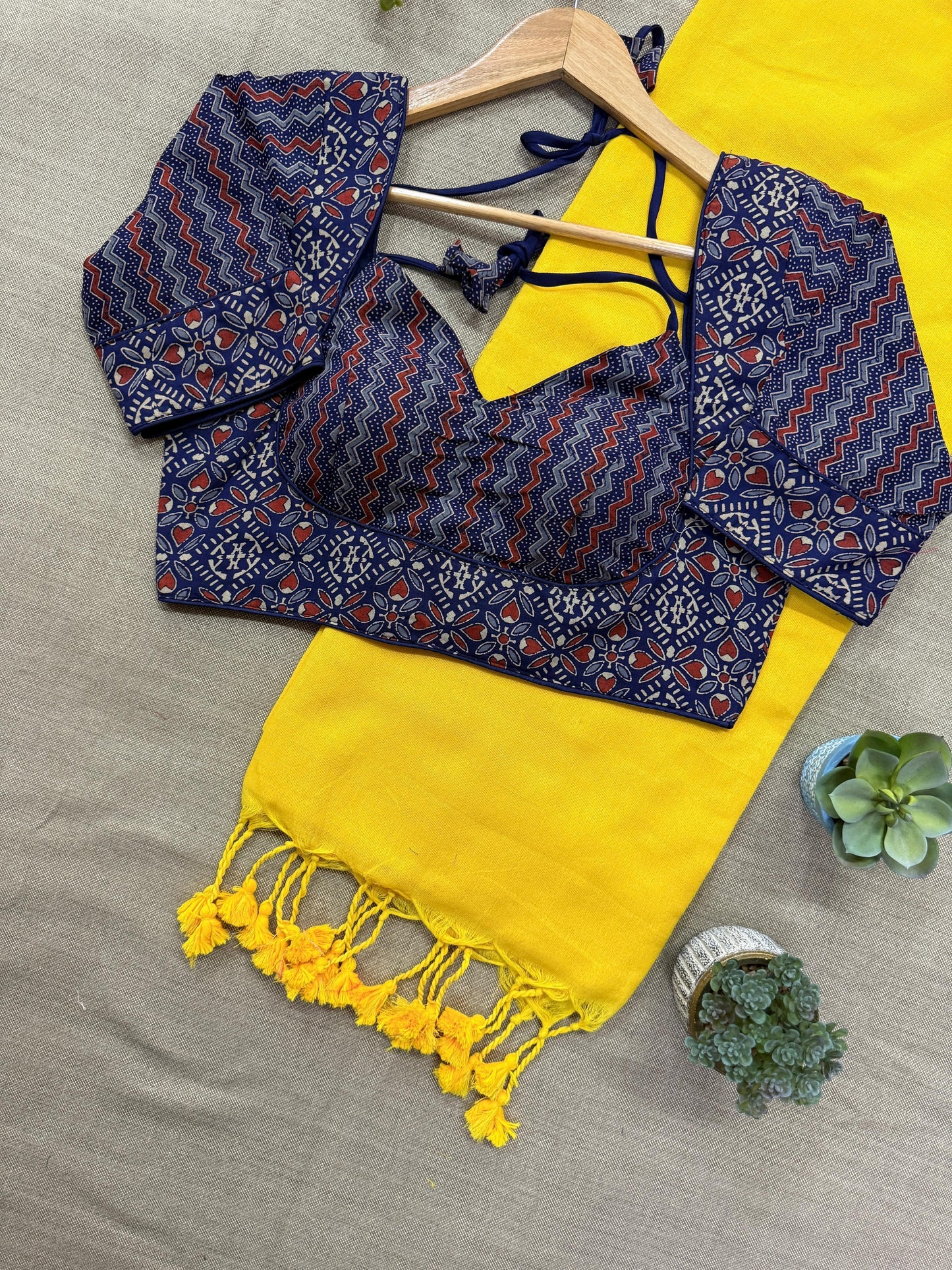 Khadi Cotton Saree with Ajrakh Blouse