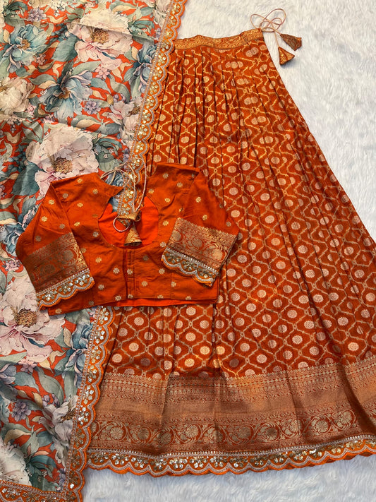 Pure Banarasi Zari Meena Weaved Lehenga Set