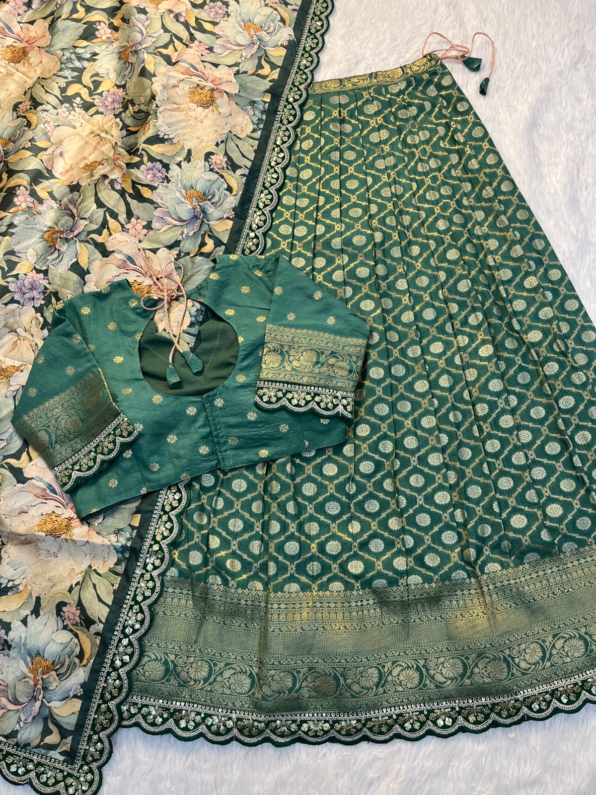Pure Banarasi Zari Meena Weaved Lehenga Set