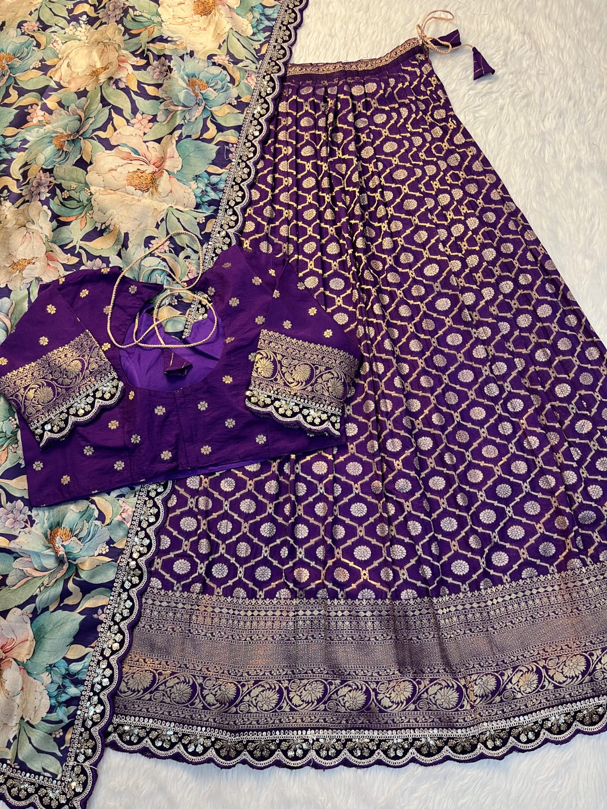 Pure Banarasi Zari Meena Weaved Lehenga Set