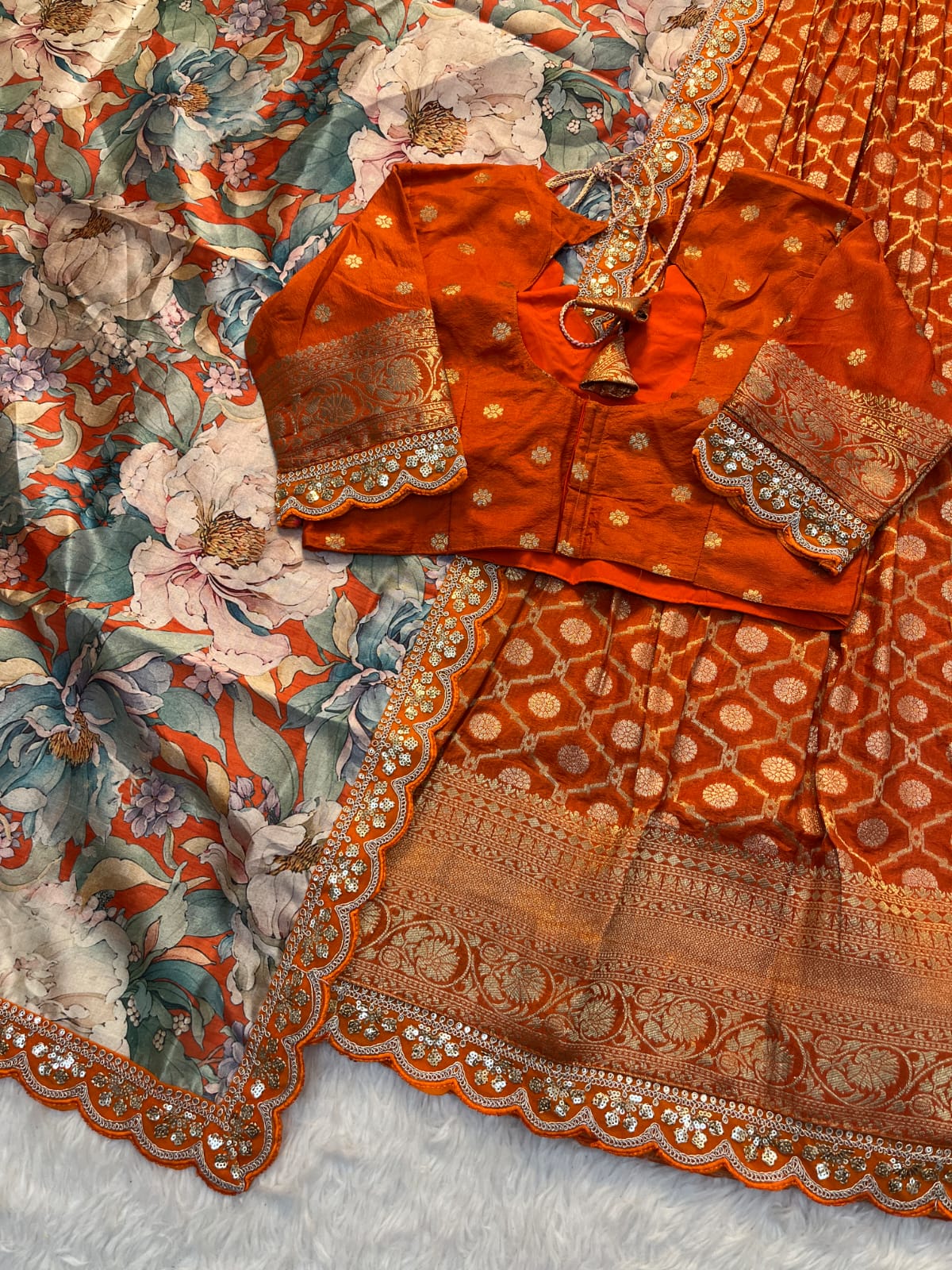 Pure Banarasi Zari Meena Weaved Lehenga Set