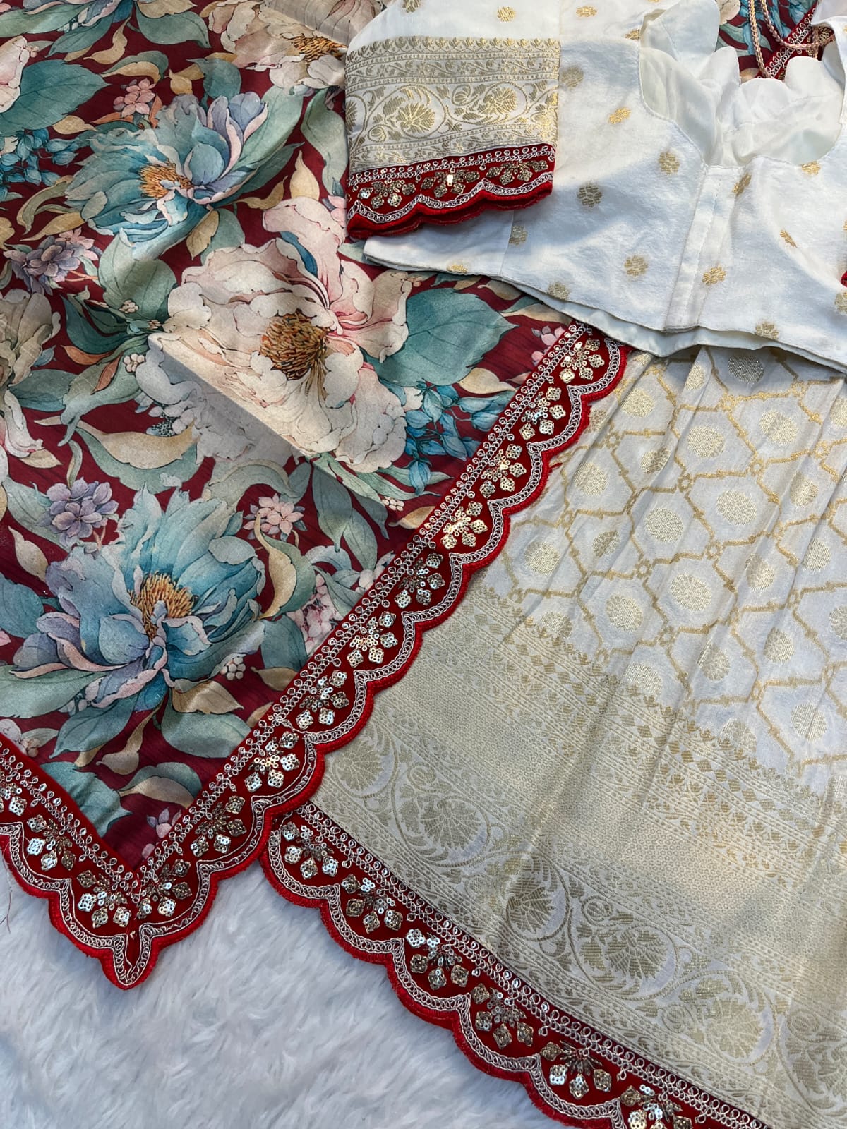 Pure Banarasi Zari Meena Weaved Lehenga Set