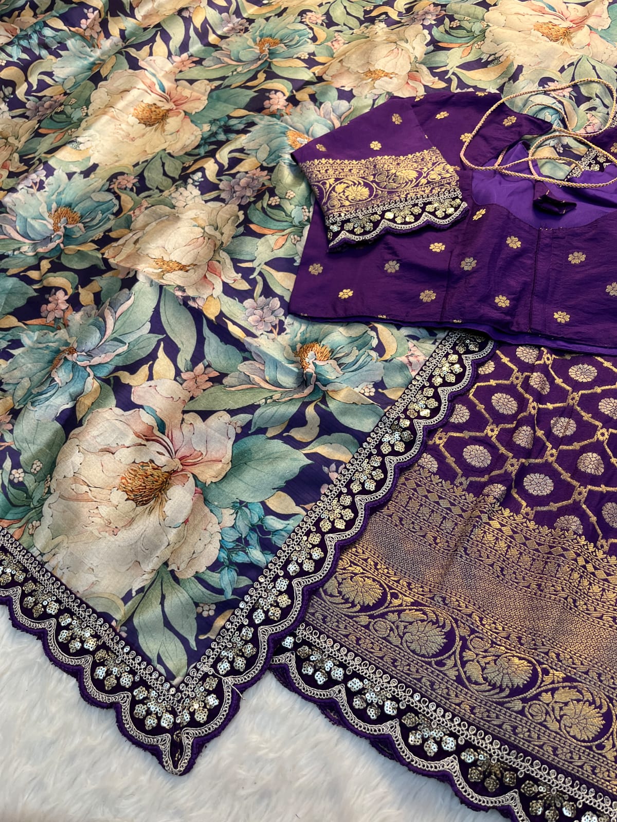 Pure Banarasi Zari Meena Weaved Lehenga Set