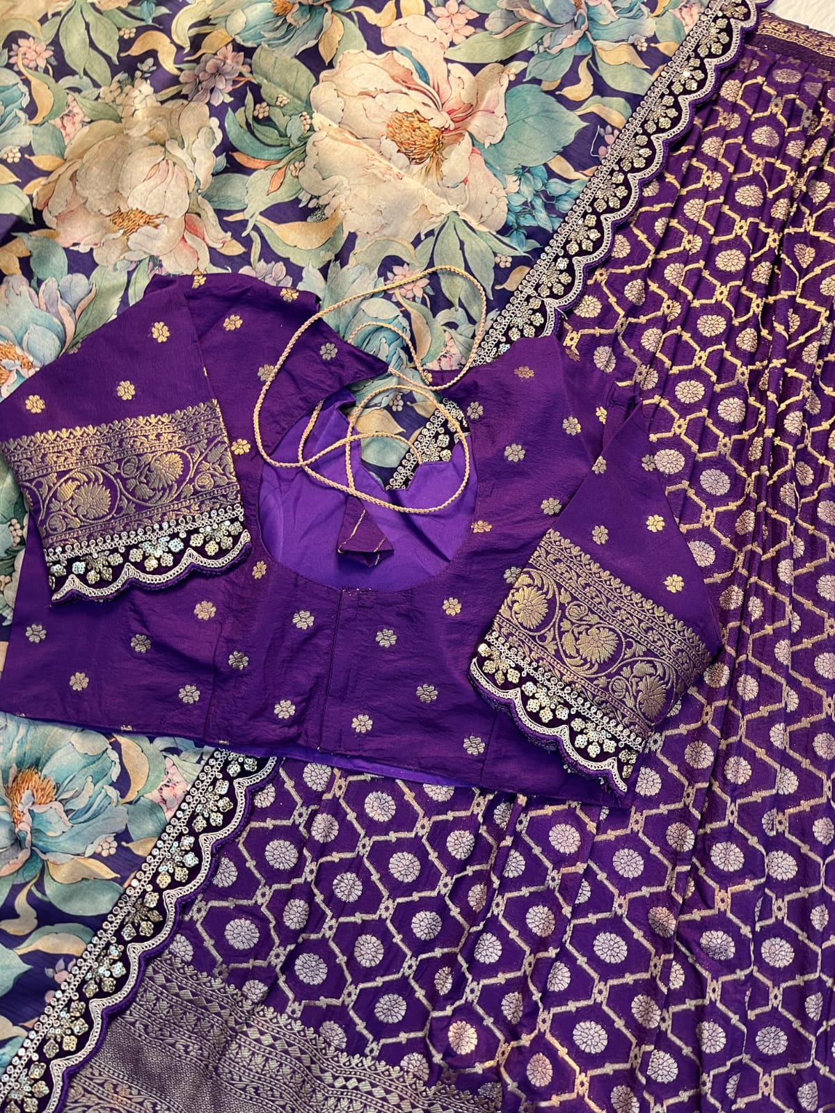 Pure Banarasi Zari Meena Weaved Lehenga Set