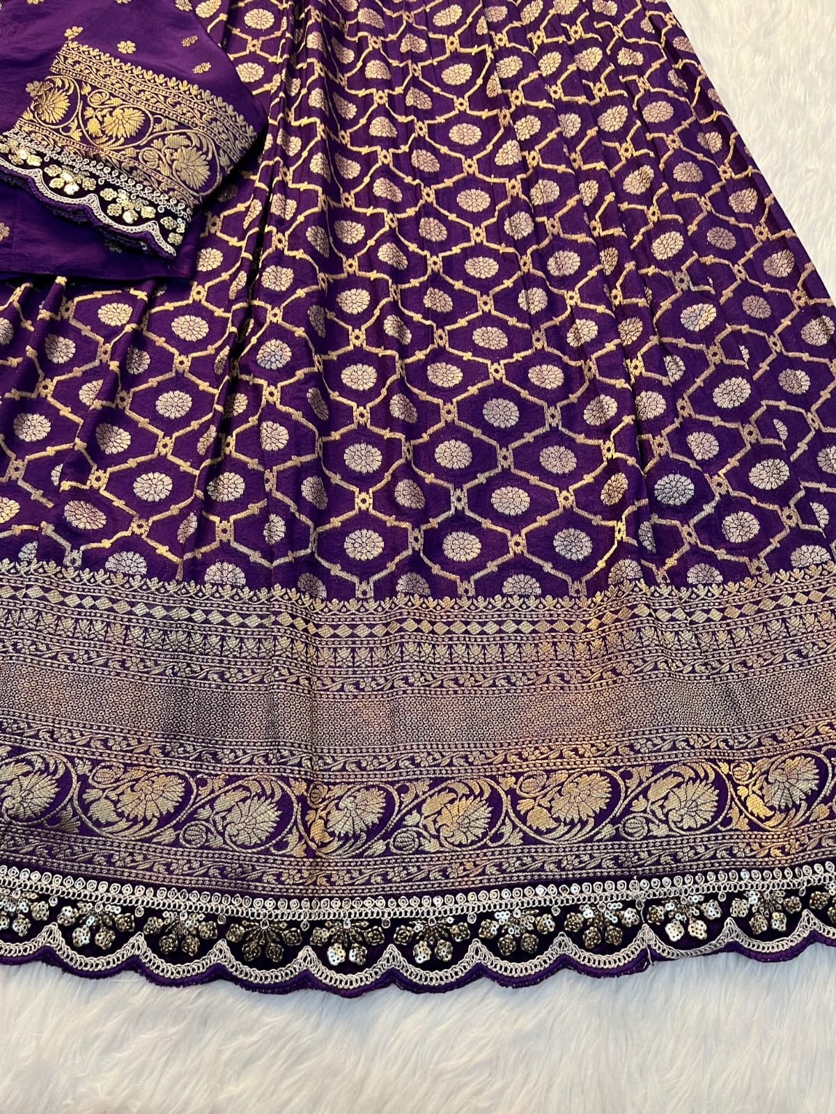 Pure Banarasi Zari Meena Weaved Lehenga Set