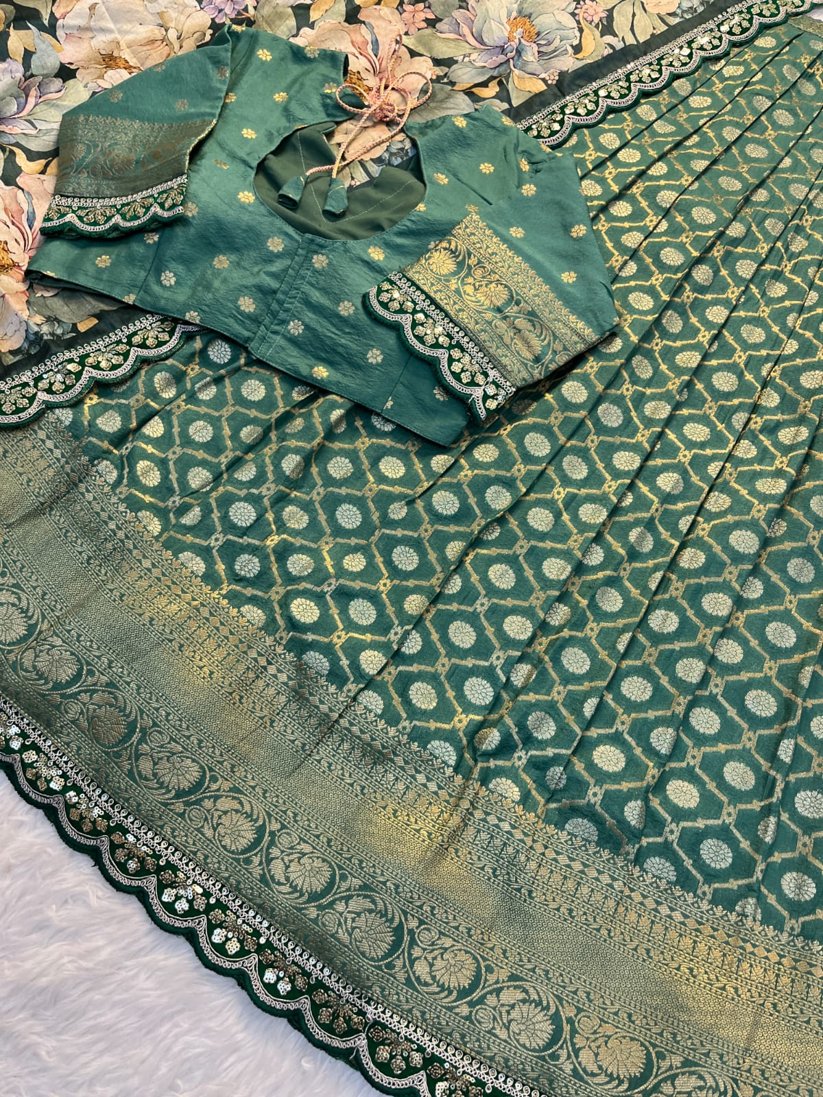 Pure Banarasi Zari Meena Weaved Lehenga Set