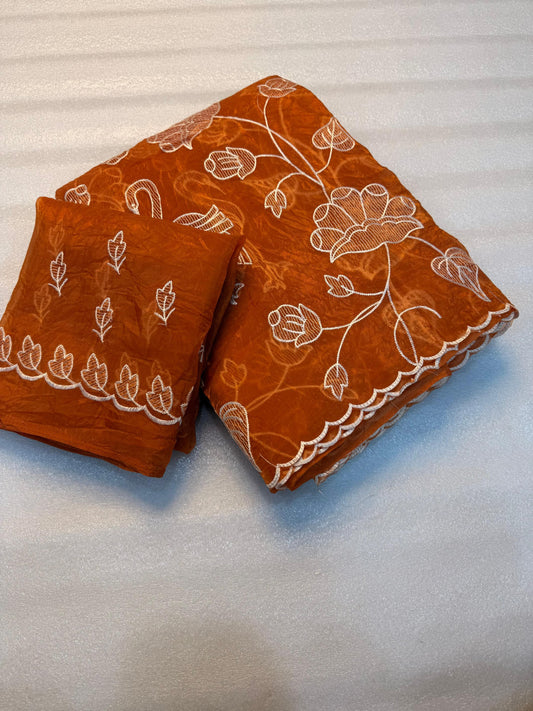 Soft Crunchy Designer Embroidered Saree