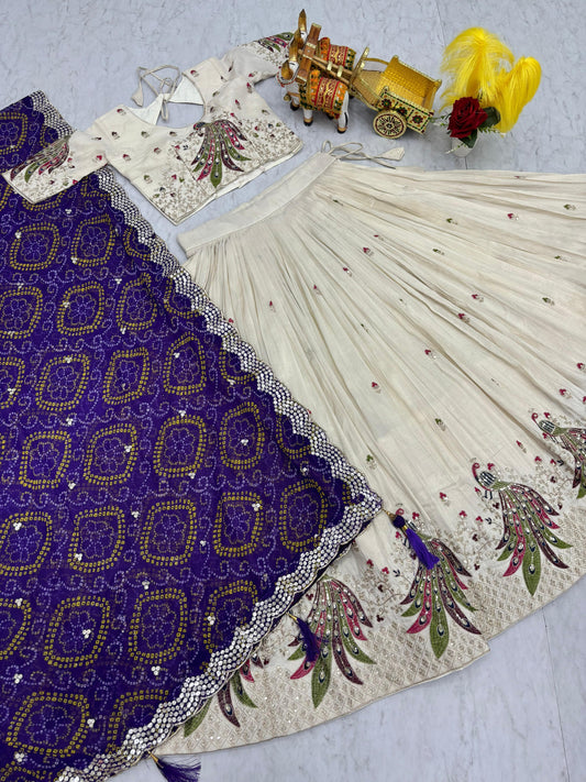 Pure Tissue Silk Embroidered Lehenga Set