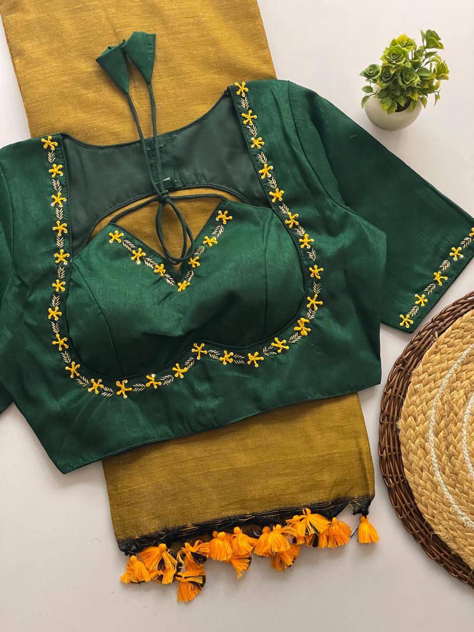 Handwork Blouse with Khadi Cotton Saree