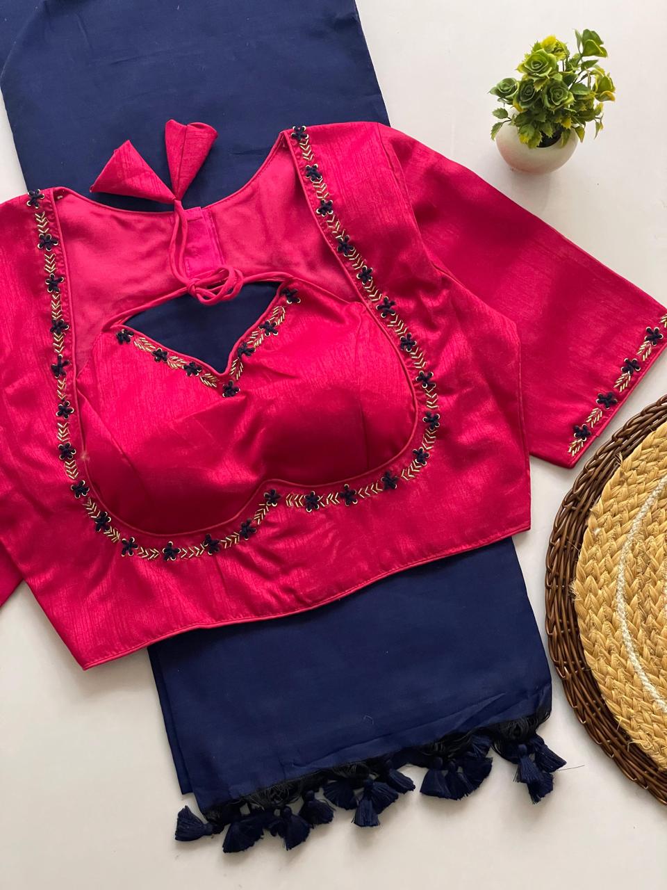 Handwork Blouse with Khadi Cotton Saree