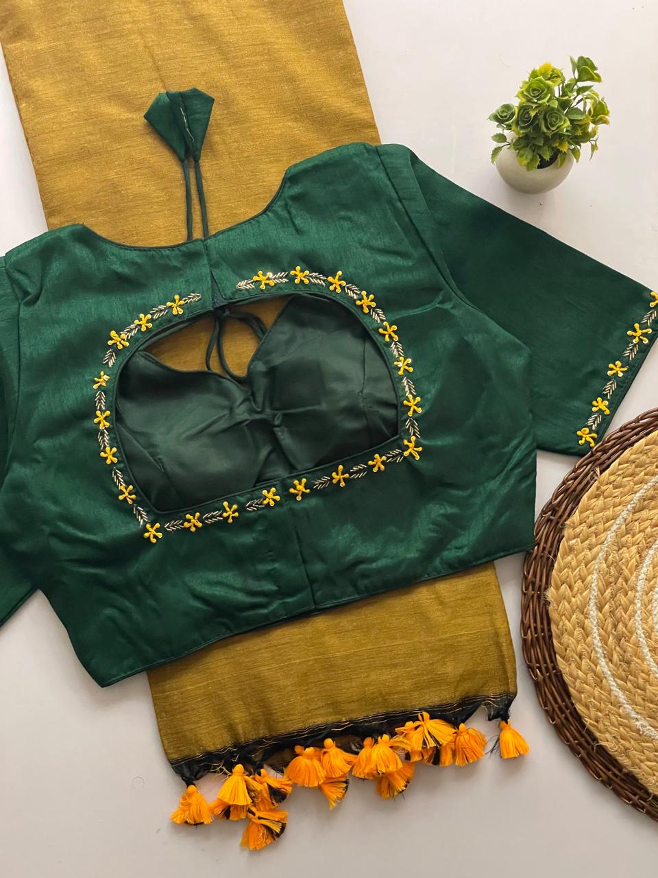 Handwork Blouse with Khadi Cotton Saree