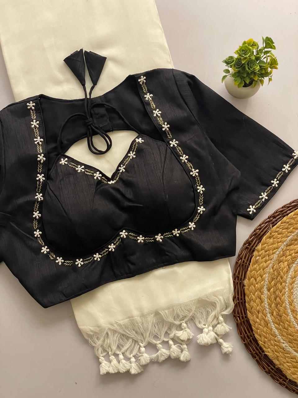 Handwork Blouse with Khadi Cotton Saree