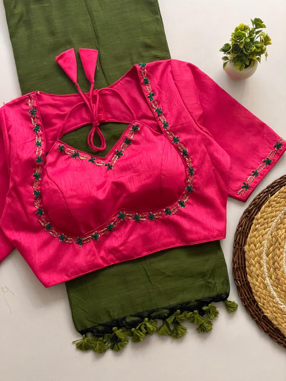 Handwork Blouse with Khadi Cotton Saree