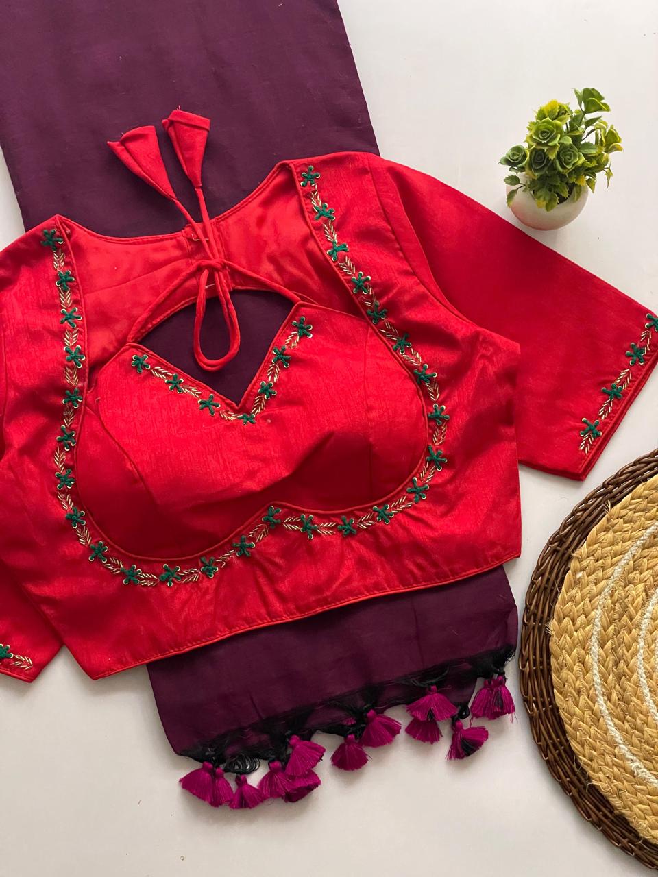 Handwork Blouse with Khadi Cotton Saree