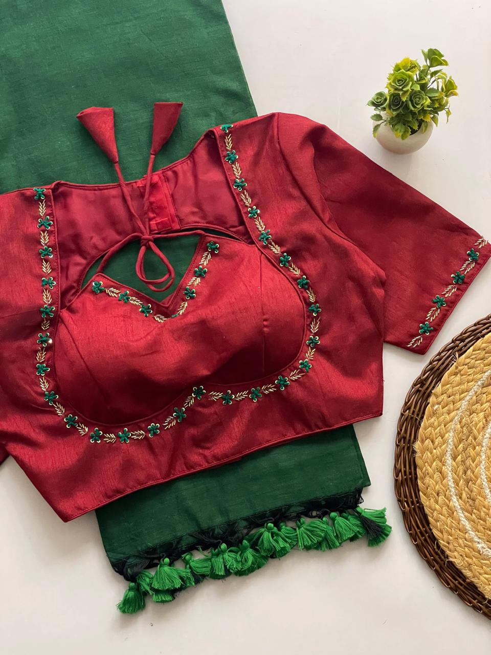 Handwork Blouse with Khadi Cotton Saree