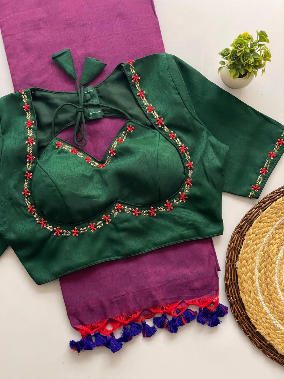 Handwork Blouse with Khadi Cotton Saree