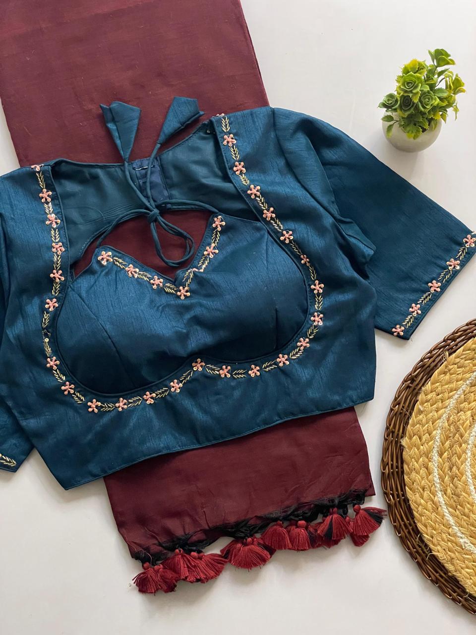 Handwork Blouse with Khadi Cotton Saree