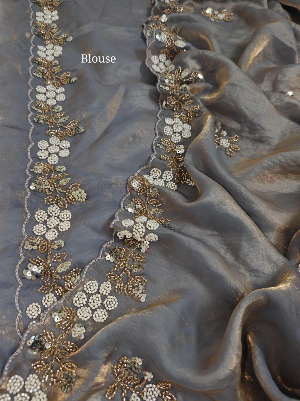 Fandy Satin Saree with Sequence Brits Work