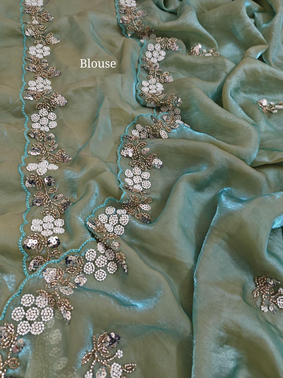 Fandy Satin Saree with Sequence Brits Work