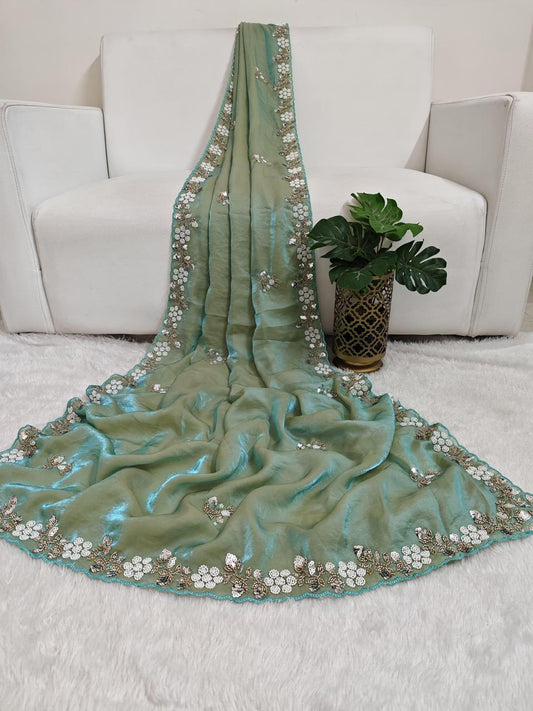 Fandy Satin Saree with Sequence Brits Work