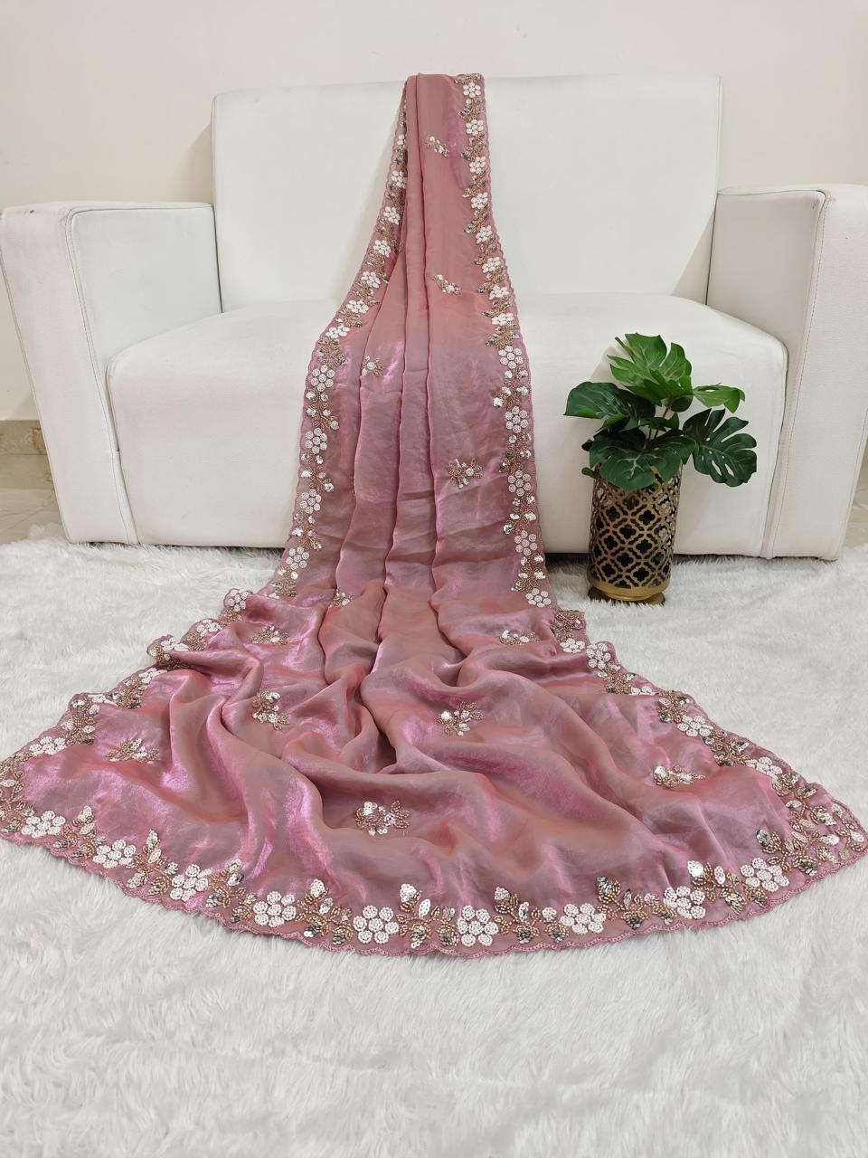 Fandy Satin Saree with Sequence Brits Work