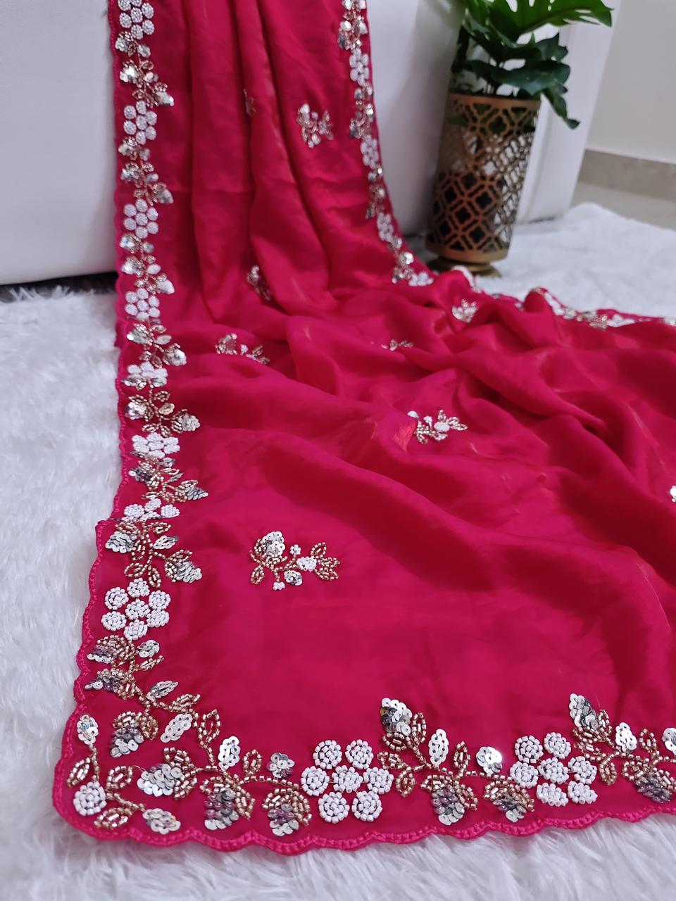 Fandy Satin Saree with Sequence Brits Work